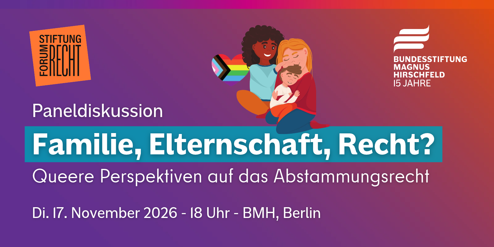 Textgrafik mit farbigem Hintergrund. Text: 