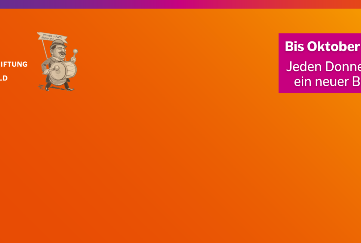 Textgrafik mit farbigem Hintergrund. Text: 