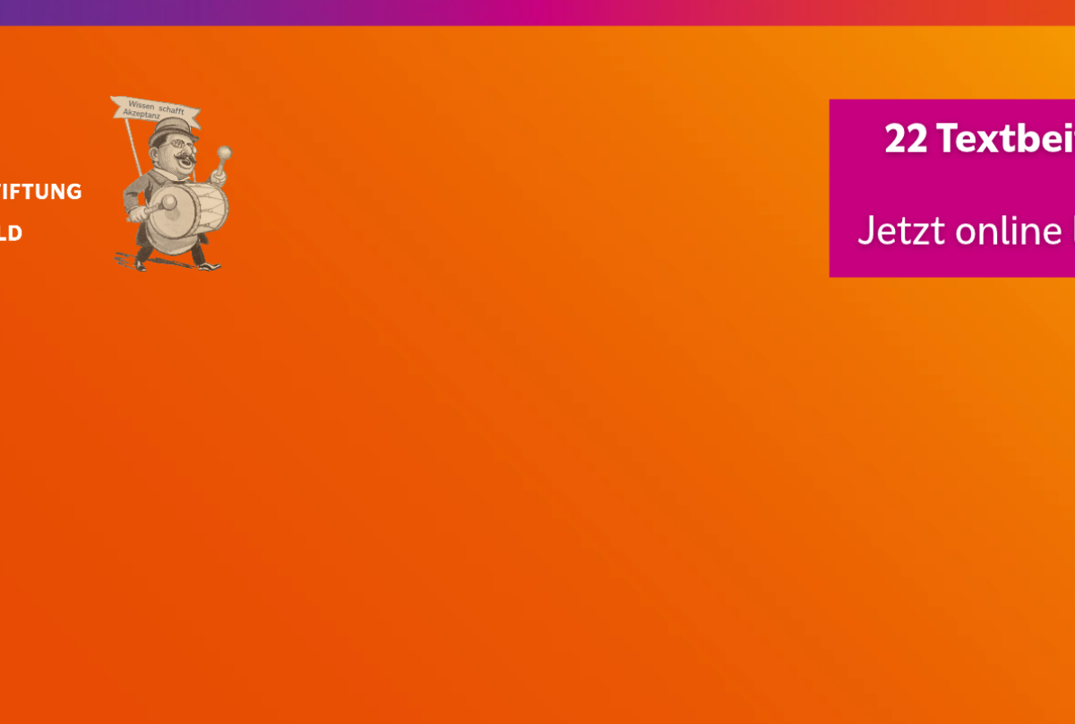 Textgrafik mit farbigem Hintergrund. Text: 