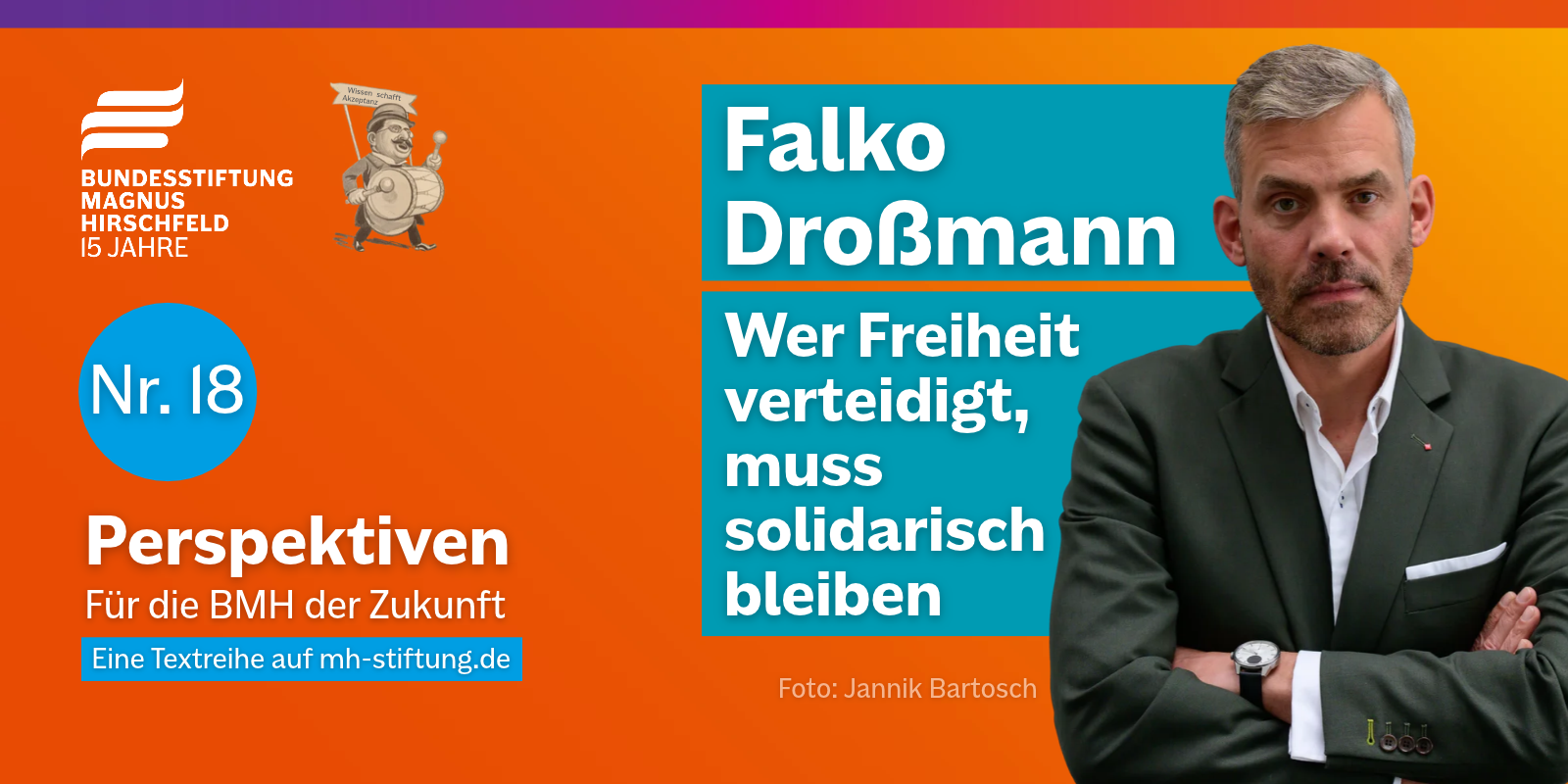 Textgrafik mit farbigem Hintergrund. Text: 