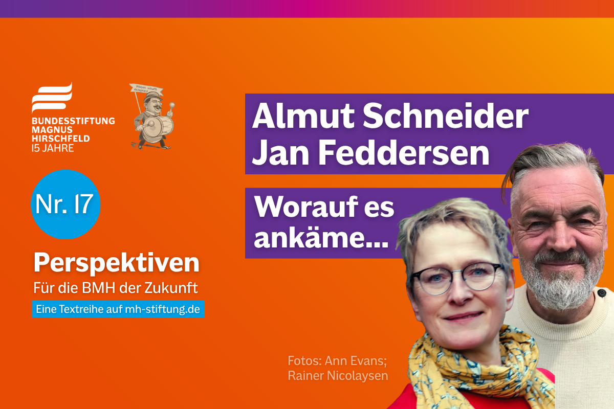 Textgrafik mit farbigem Hintergrund. Text: 