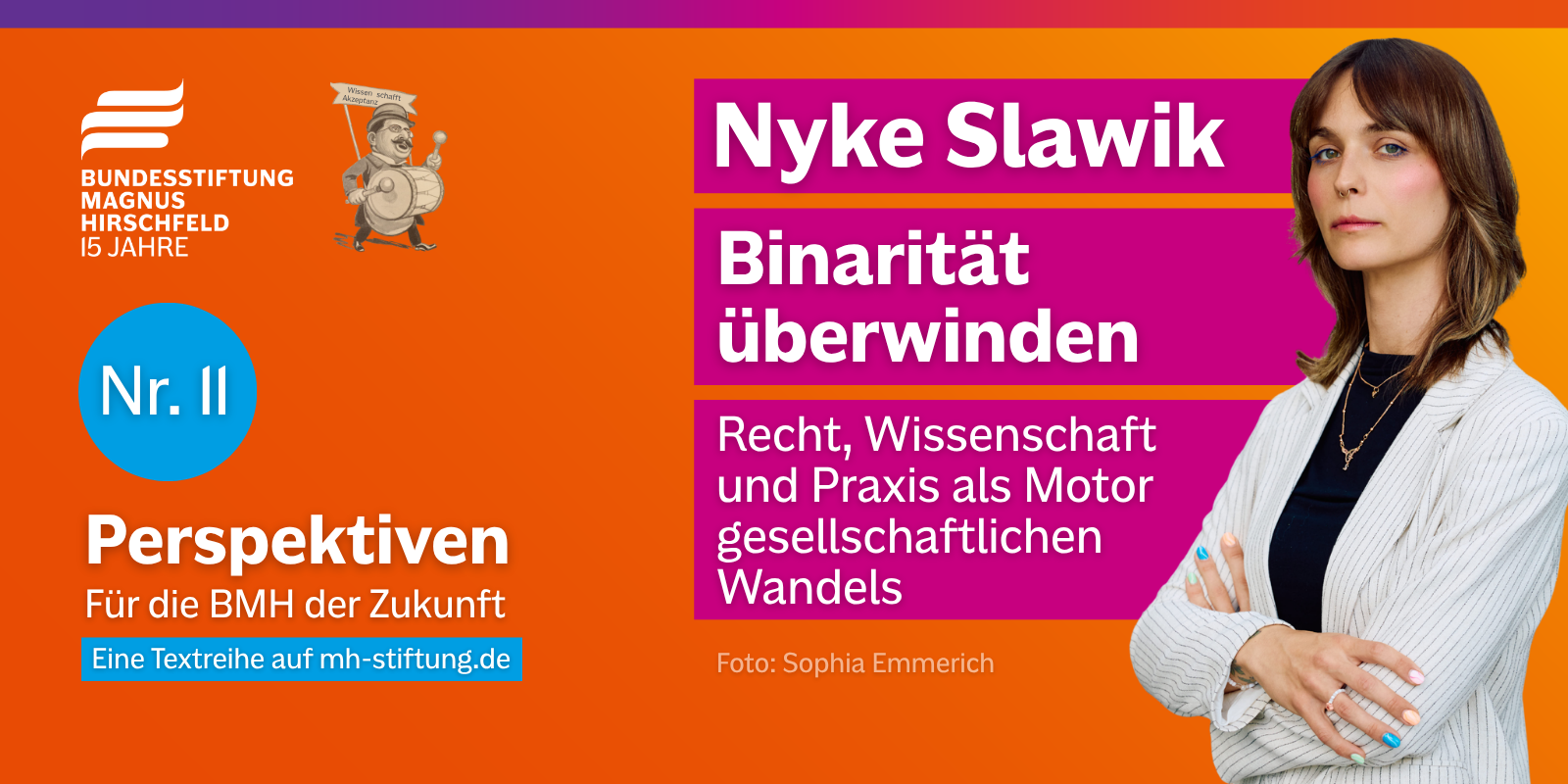 Textgrafik mit farbigem Hintergrund. Text: 