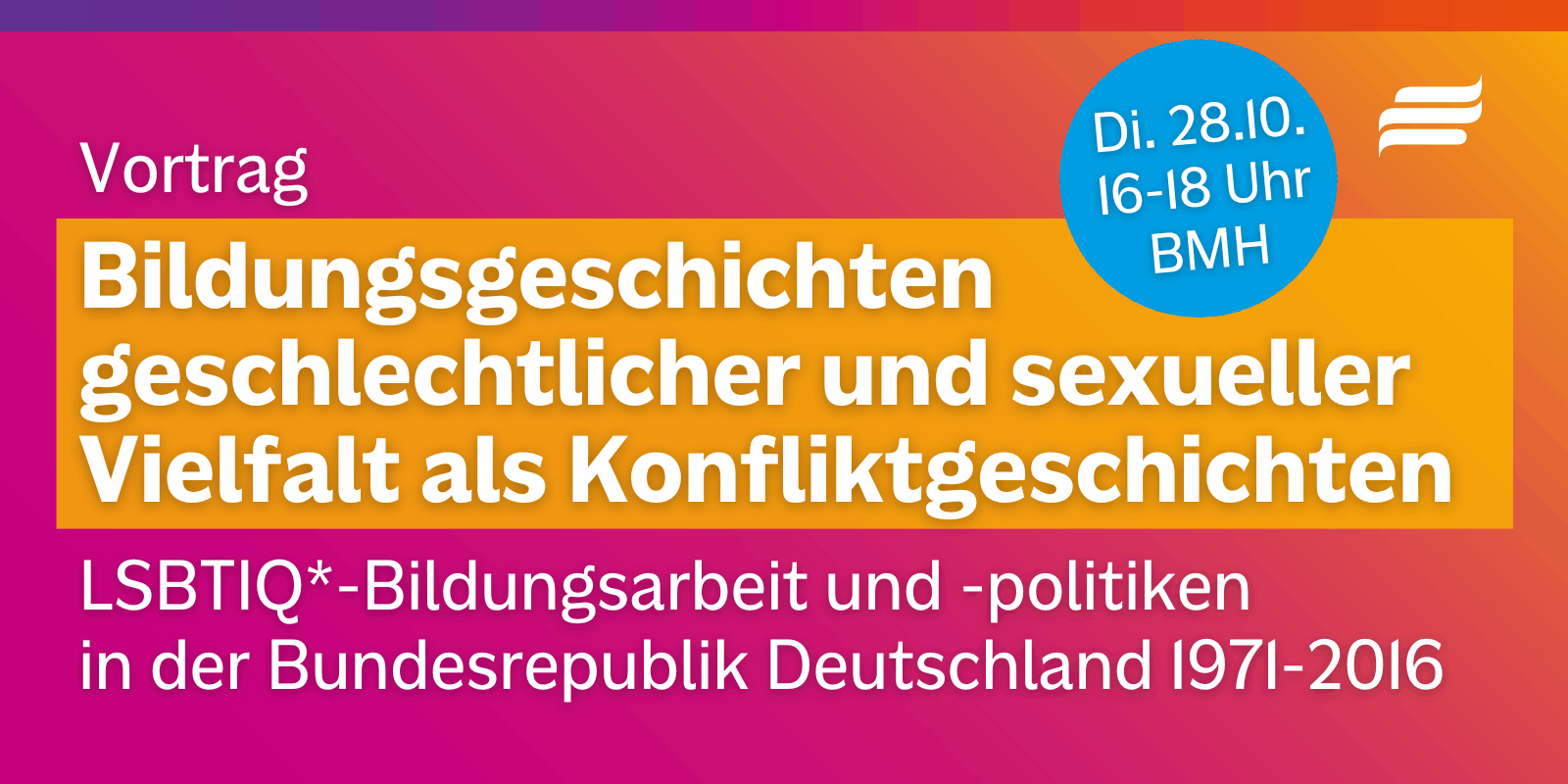 Textgrafik mit farbigem Hintergrund. Text: