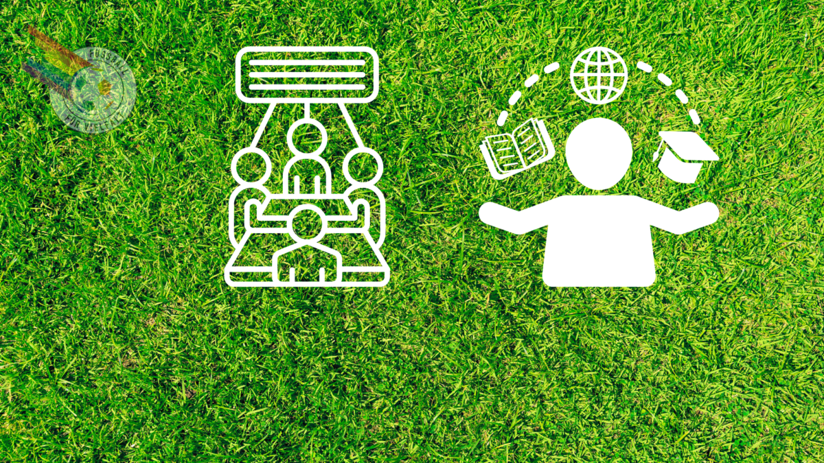 Symbolbilder für Bildung vor Rasenhintergrund