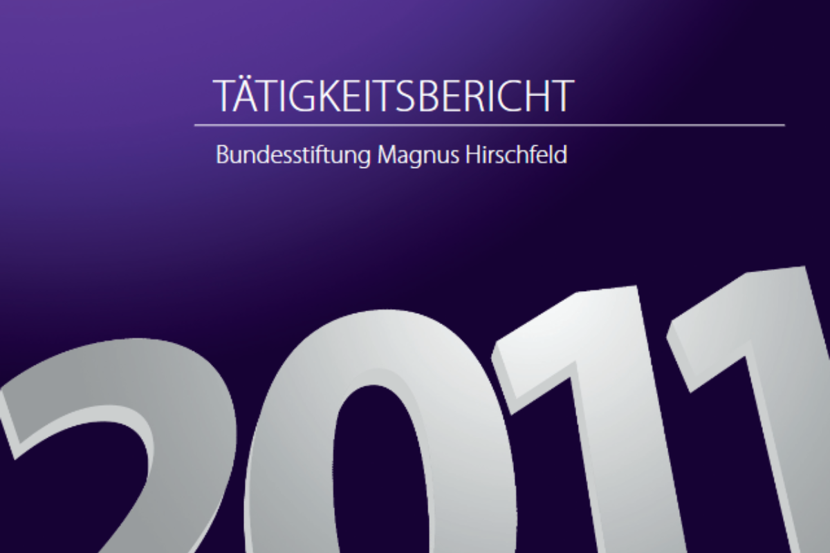 Screenshot des Covers der Publikation “Tätigkeitsbericht Bundesstiftung Magnus Hirschfeld” für das Geschäftsjahr 2011.
