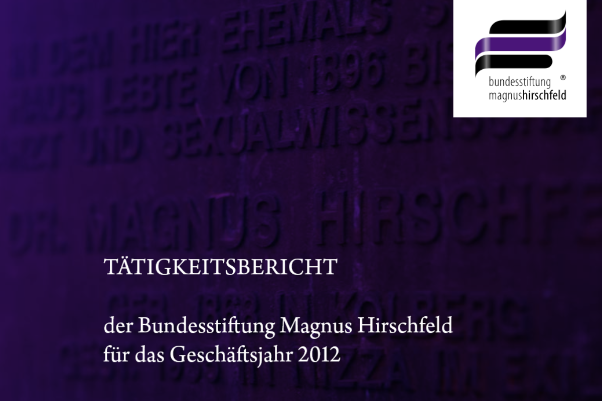 Screenshot des Covers der Publikation “Tätigkeitsbericht der Bundesstiftung Magnus Hirschfeld für das Geschäftsjahr 2012