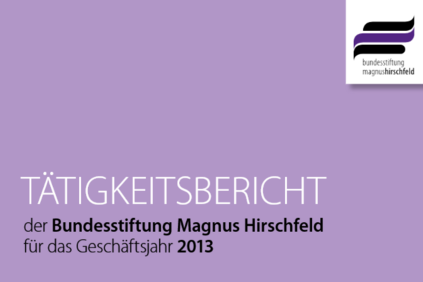 Screenshot des Covers der Publikation “Tätigkeitsbericht der Bundesstiftung Magnus Hirschfeld für das Geschäftsjahr 2013