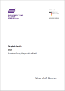 Titelbild des Tätigkeitsberichts 2020 mit Logo der BMH und dem BMH-Motto "Wissen schafft Akzeptanz."
