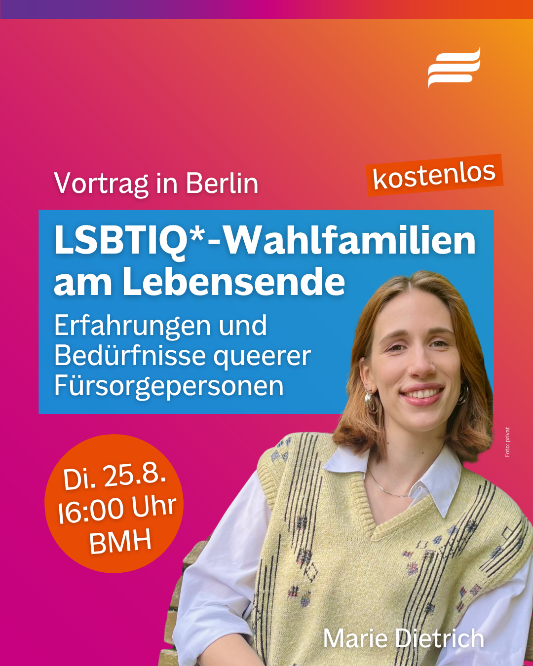 Textgrafik mit farbigem Hintergrund. Text: 